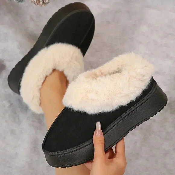Black Casual Women's Suede Shearling Ankle Moccasins - Picture 8 of 9